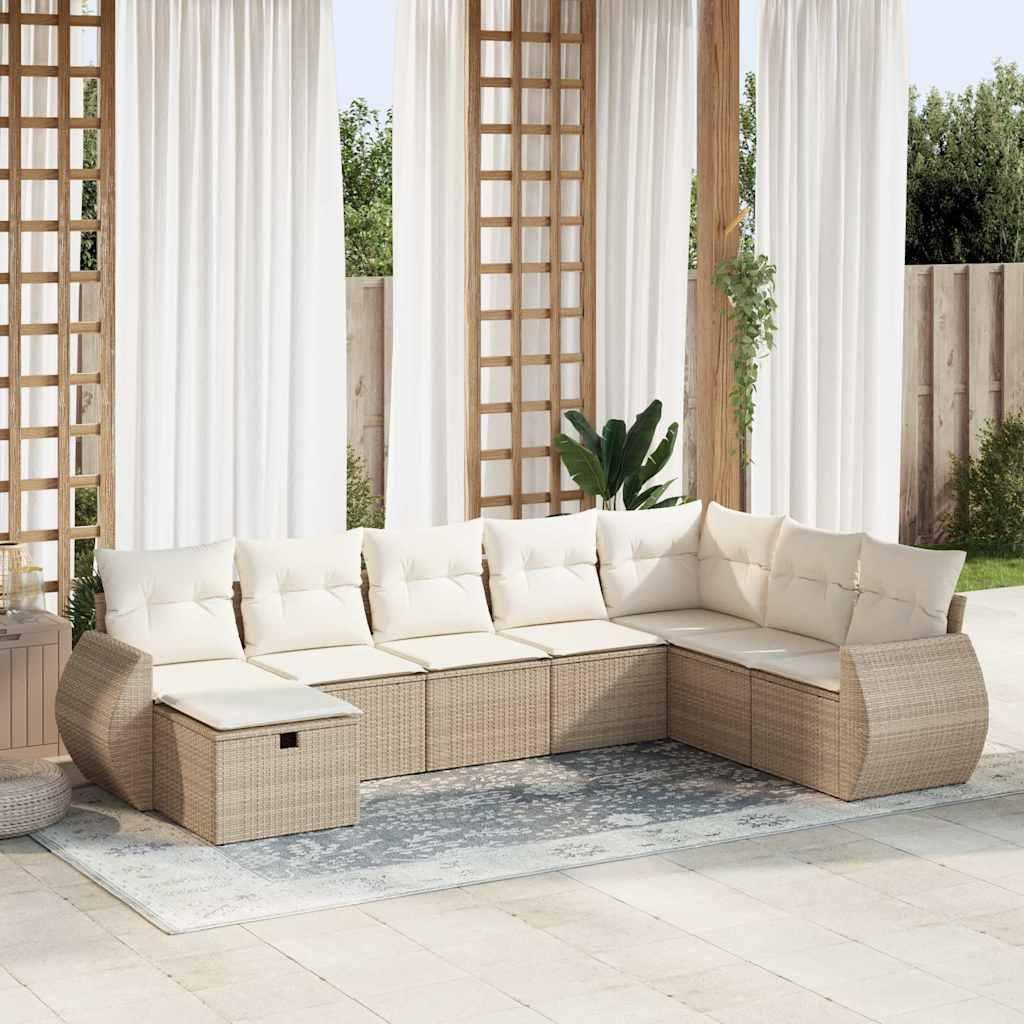 Sofasæt til haven 8 dele med hynder polyrattan beige