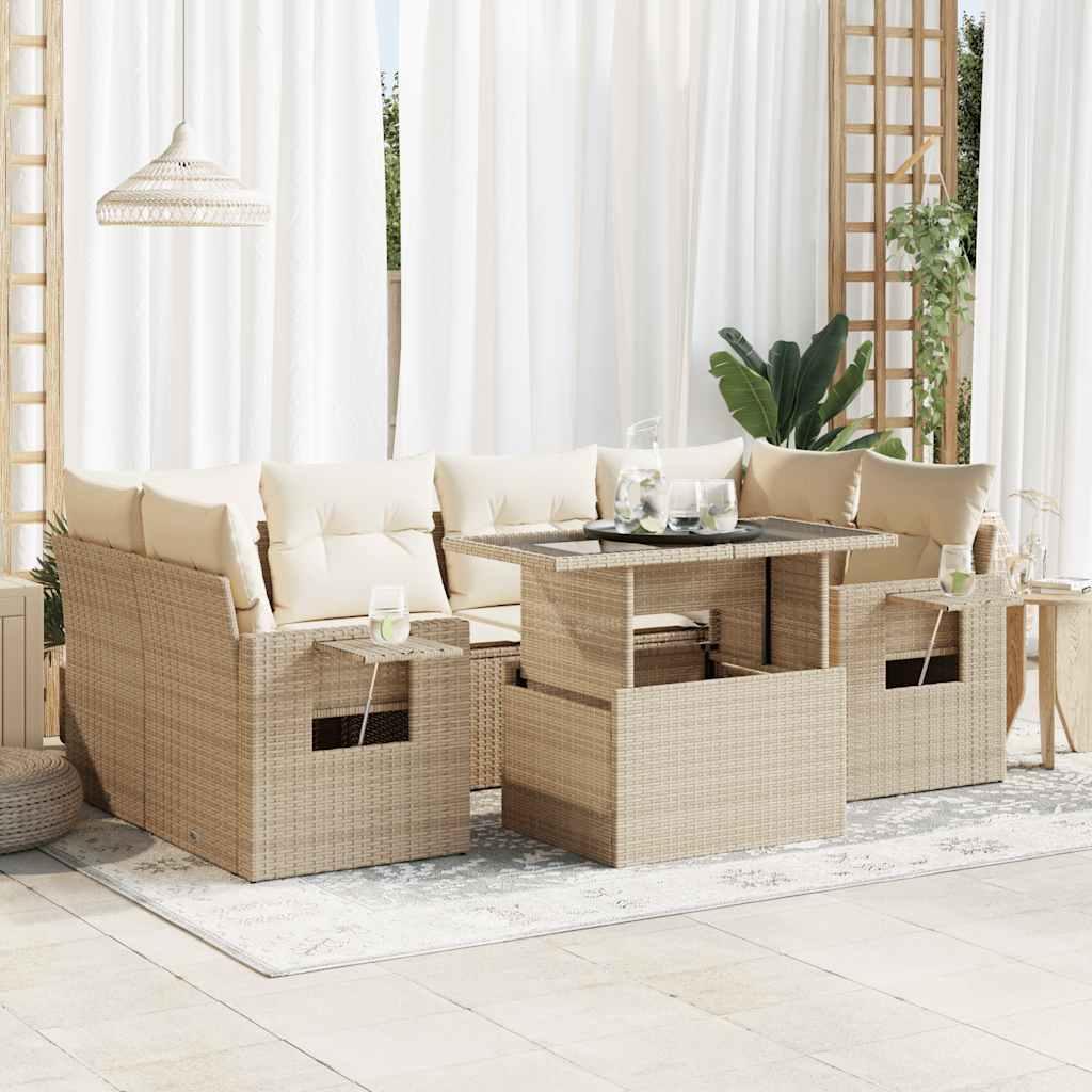 Sofasæt til haven 7 dele med hynder polyrattan beige
