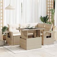 Sofasæt til haven 5 dele med hynder polyrattan beige