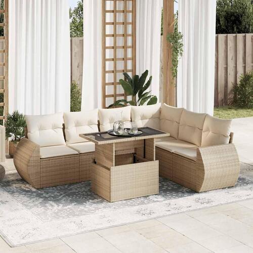 Sofasæt til haven 7 dele med hynder polyrattan beige