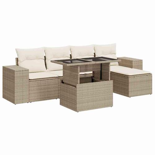 Sofasæt til haven 6 dele med hynder polyrattan beige
