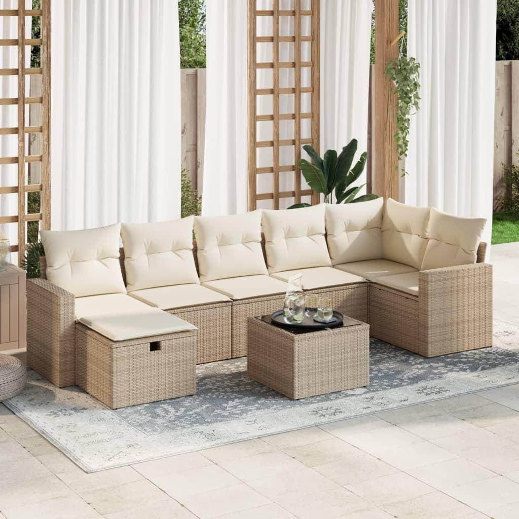 Sofasæt til haven 8 dele med hynder polyrattan beige