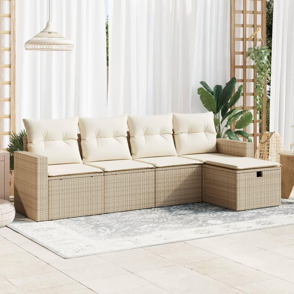 Sofasæt til haven 5 dele med hynder polyrattan beige