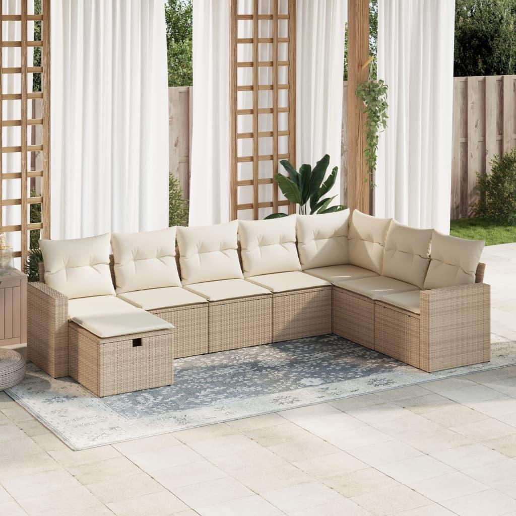 Sofasæt til haven 8 dele med hynder polyrattan beige