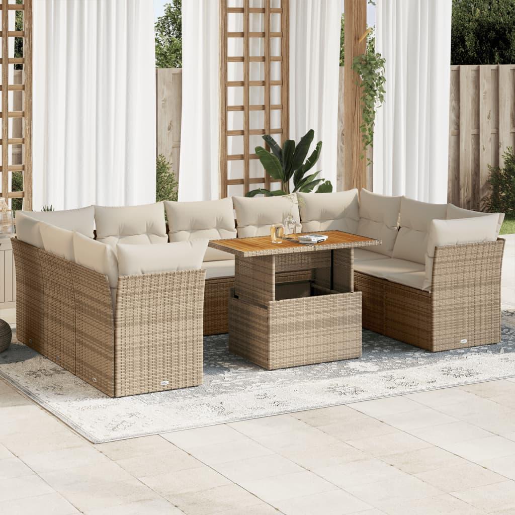 Sofasæt til haven 10 dele med hynder polyrattan beige