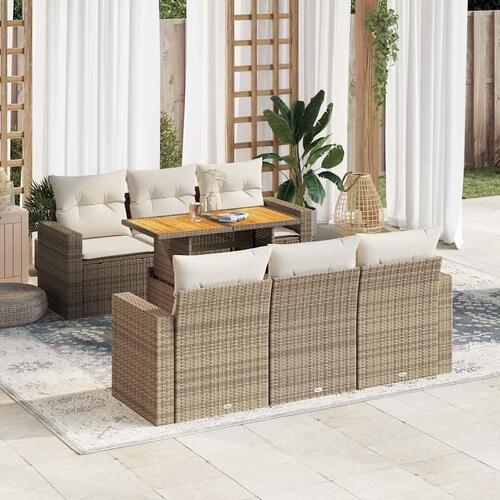 Sofasæt til haven 7 dele med hynder polyrattan beige