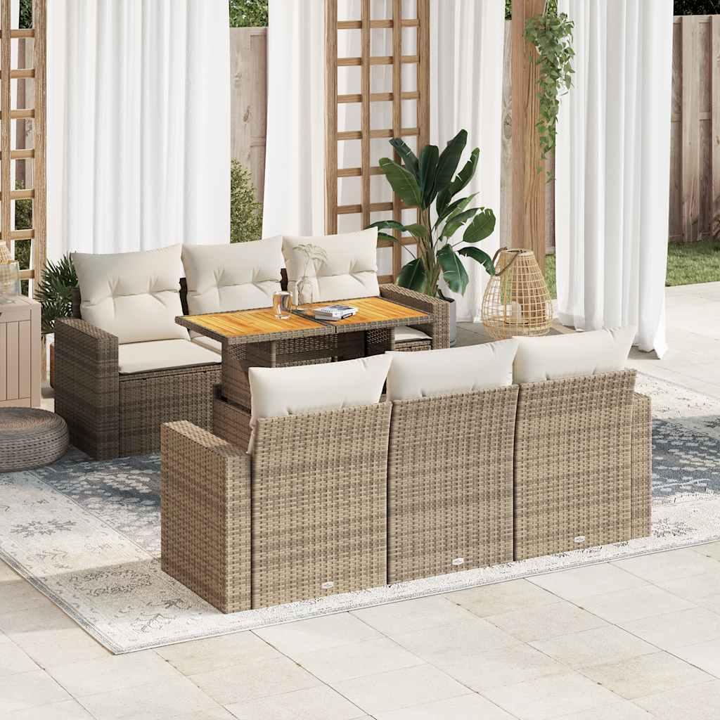 Sofasæt til haven 7 dele med hynder polyrattan beige