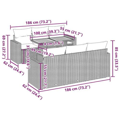 Sofasæt til haven 7 dele med hynder polyrattan beige