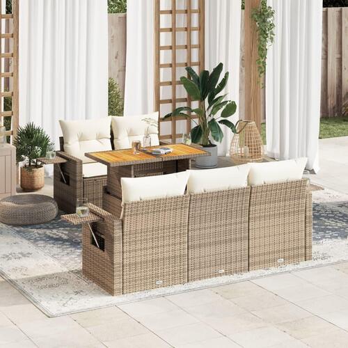 Sofasæt til haven 6 dele med hynder polyrattan beige