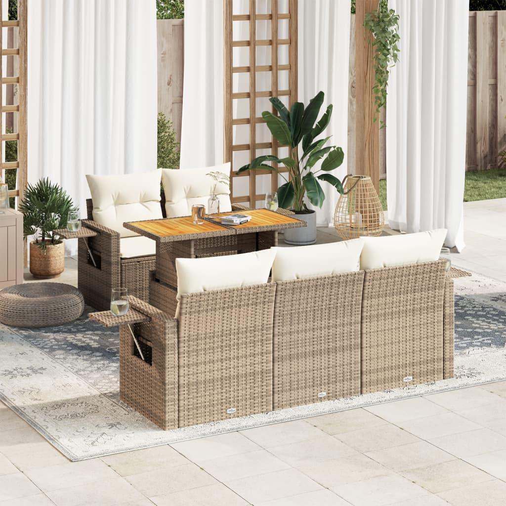 Sofasæt til haven 6 dele med hynder polyrattan beige