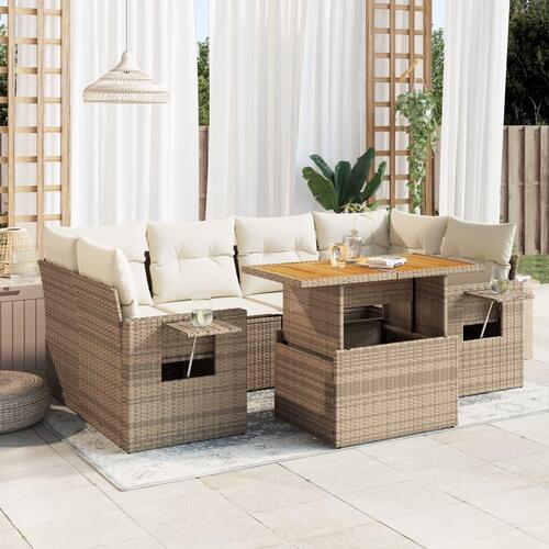 Sofasæt til haven 7 dele med hynder polyrattan beige