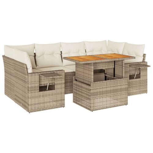 Sofasæt til haven 7 dele med hynder polyrattan beige