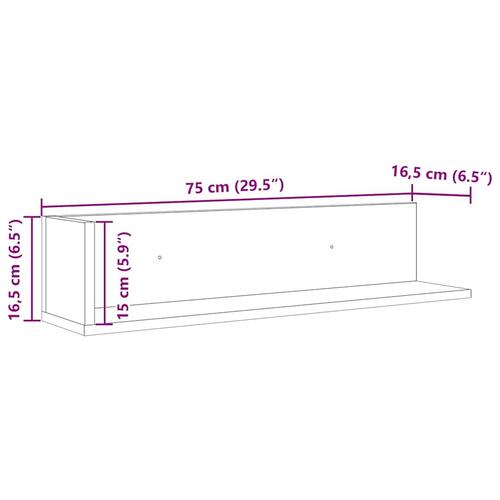 Væghylder 2 stk. 75x16,5x16,5 cm spånplader hvid