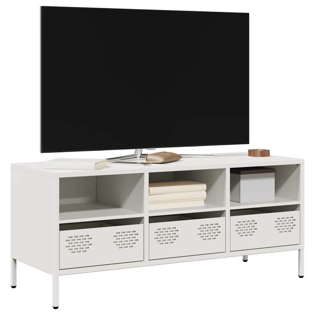 Tv-bord 101,5x39x43,5 cm koldvalset stål hvid billede