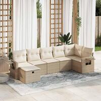 Sofasæt til haven 7 dele med hynder polyrattan beige