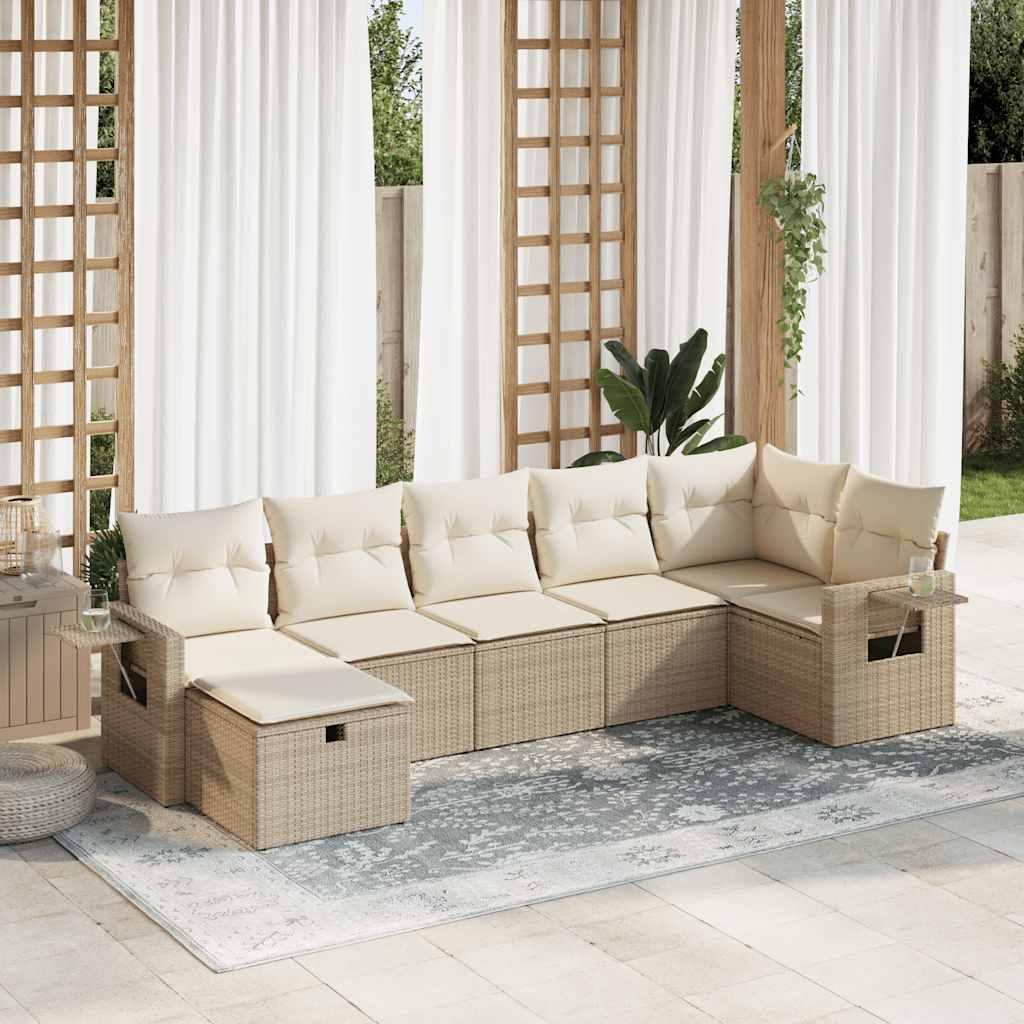 Sofasæt til haven 7 dele med hynder polyrattan beige