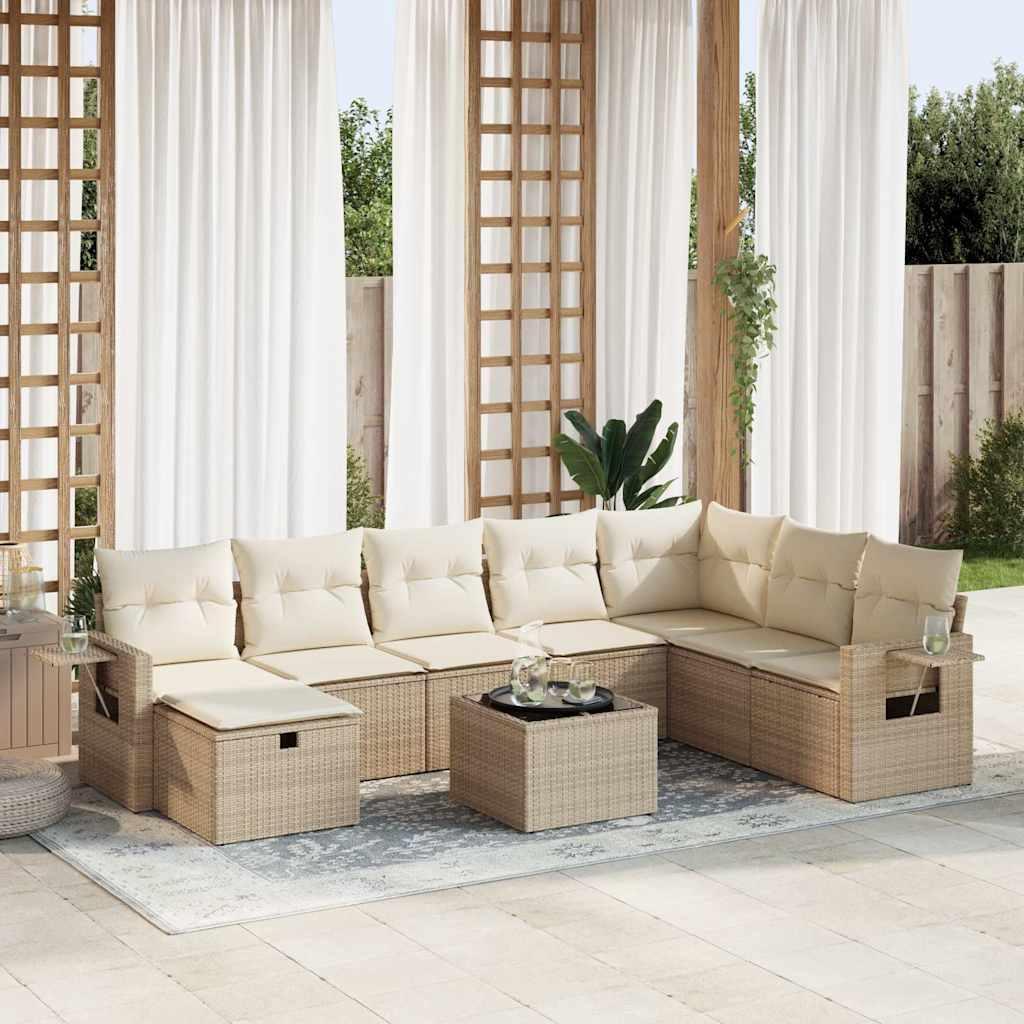 Sofasæt til haven 9 dele med hynder polyrattan beige