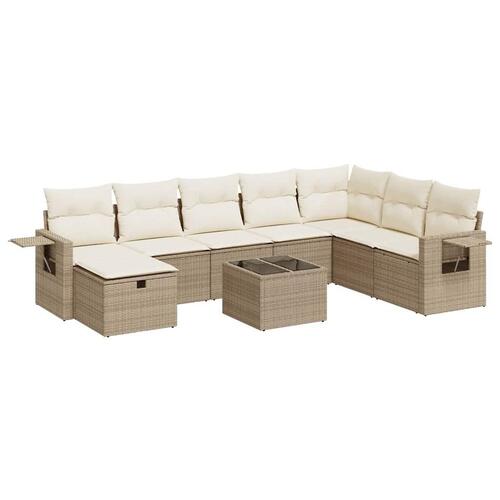 Sofasæt til haven 9 dele med hynder polyrattan beige