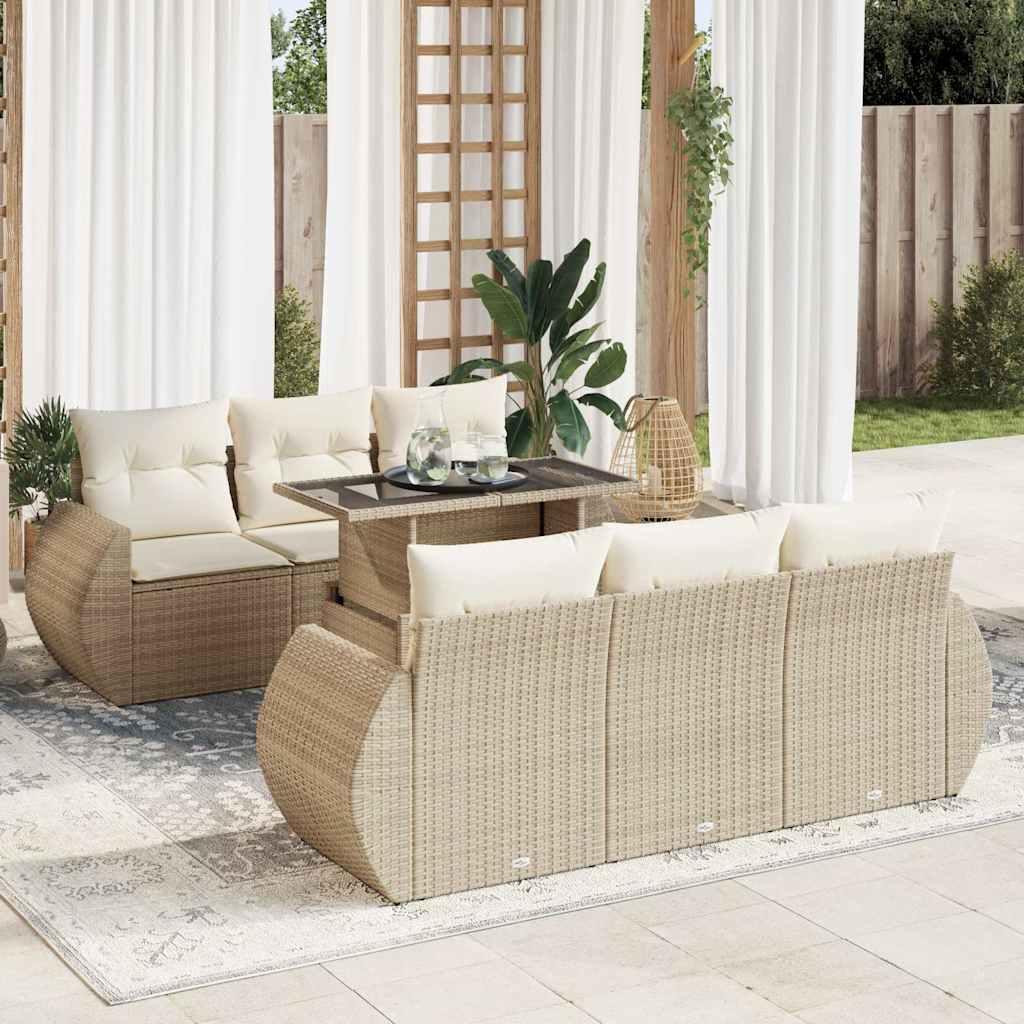 Sofasæt til haven 7 dele med hynder polyrattan beige