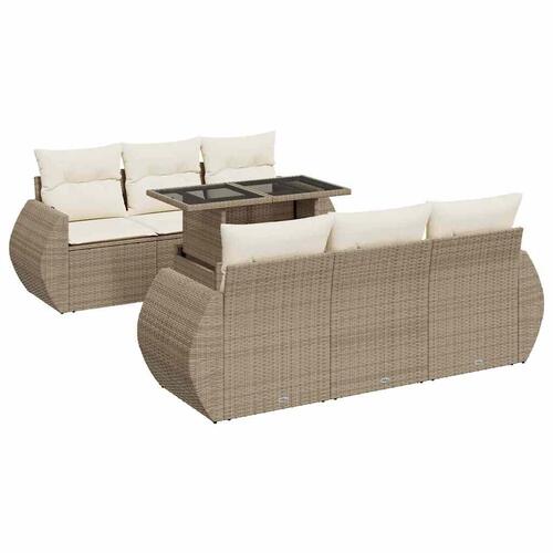 Sofasæt til haven 7 dele med hynder polyrattan beige