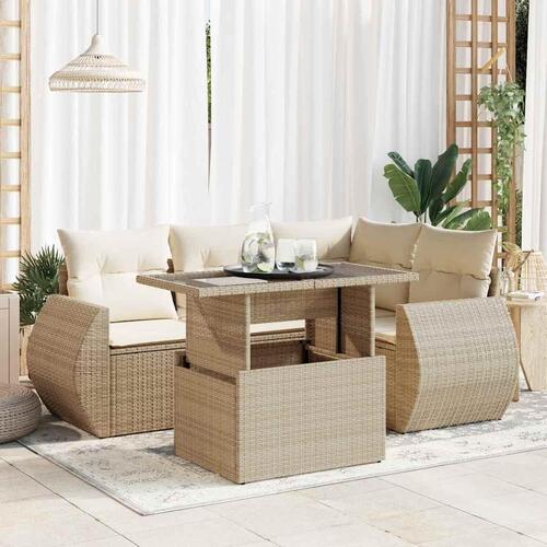 Sofasæt til haven 5 dele med hynder polyrattan beige