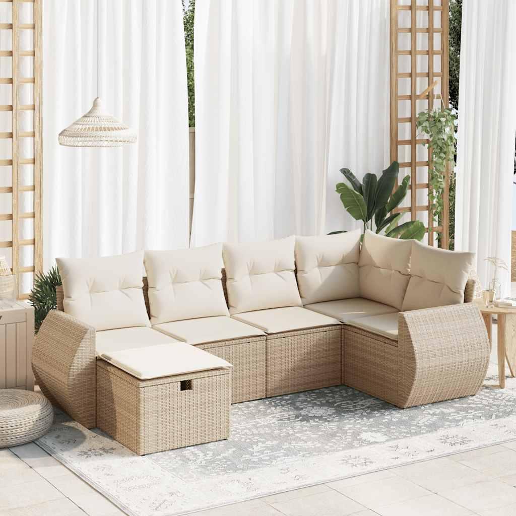 Havesofasæt i polyrattan 6 dele med hynder og opbevaring - beige