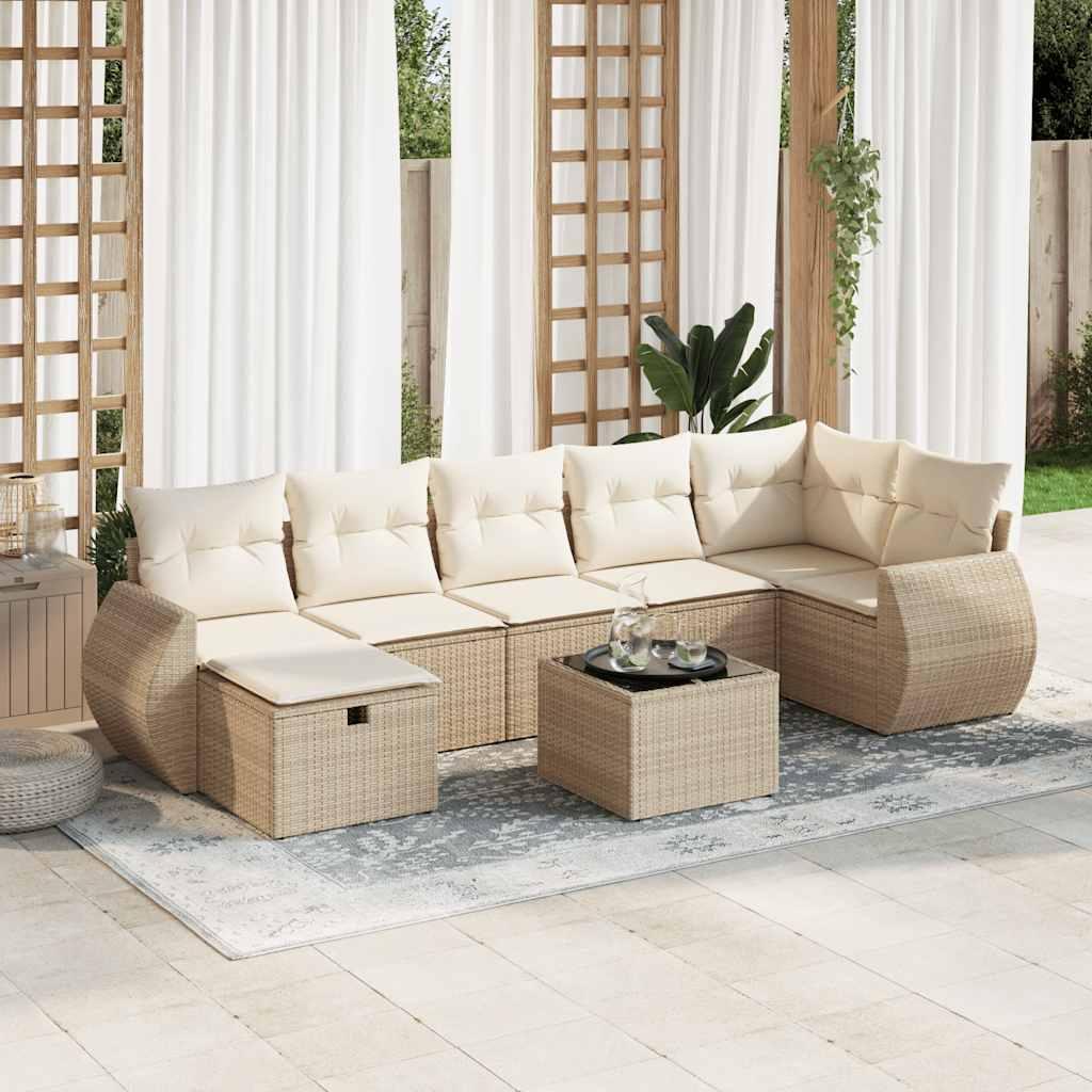 Sofasæt til haven 8 dele med hynder polyrattan beige