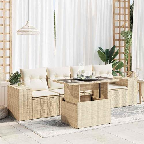 Sofasæt til haven 5 dele med hynder polyrattan beige