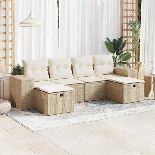 Sofasæt til haven 6 dele med hynder polyrattan beige