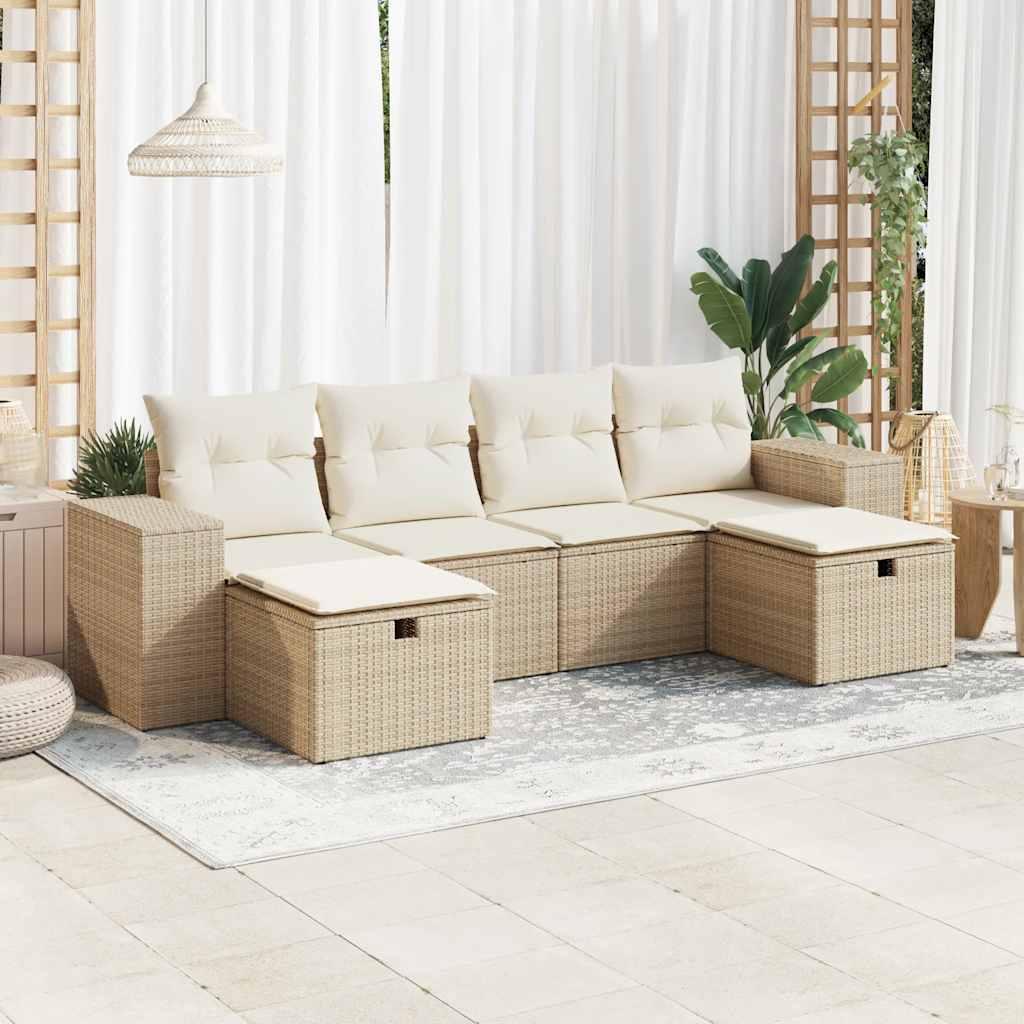 Sofasæt til haven 6 dele med hynder polyrattan beige