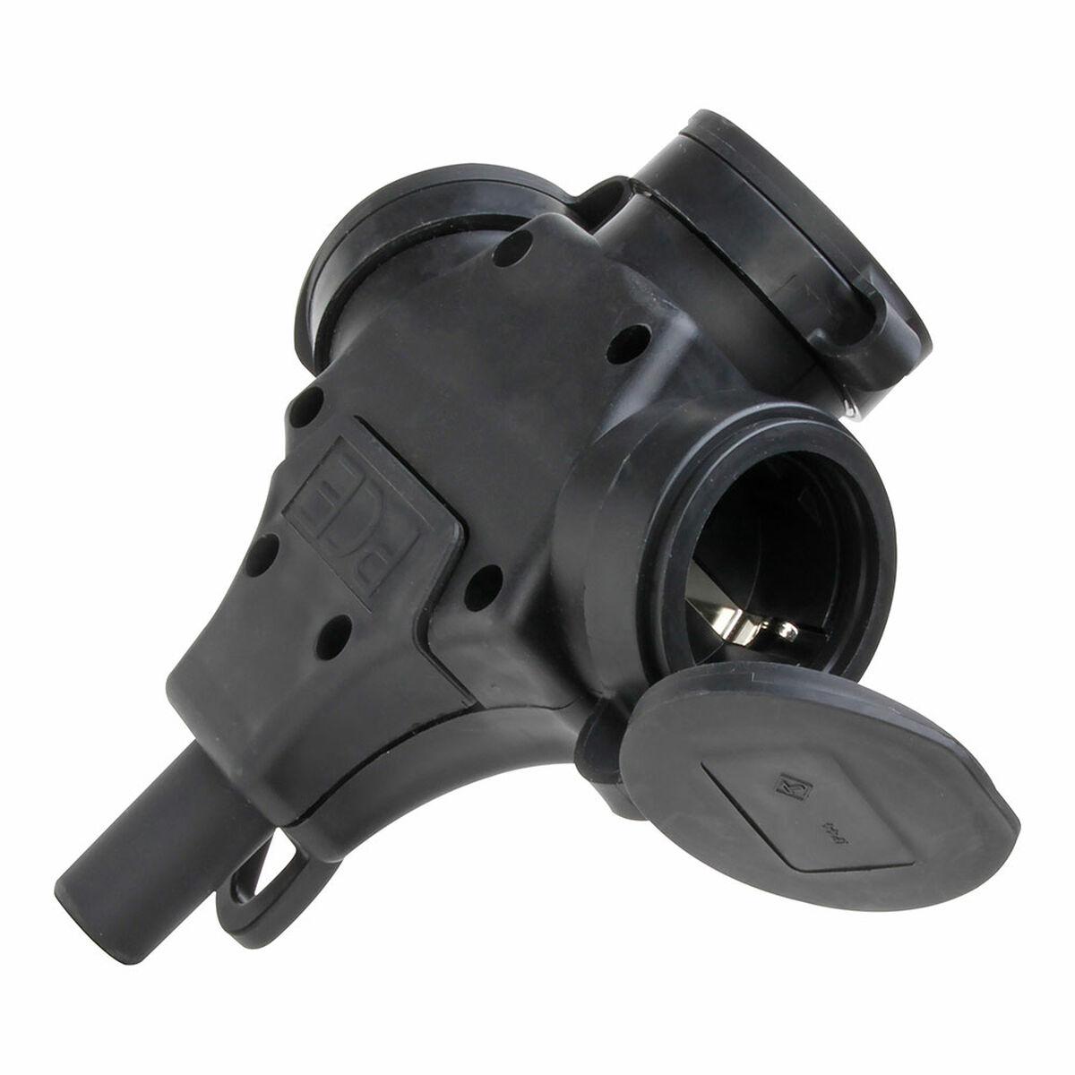 Kopp stikdåse 2P+T, tredobbelt, sort 250 V med låg