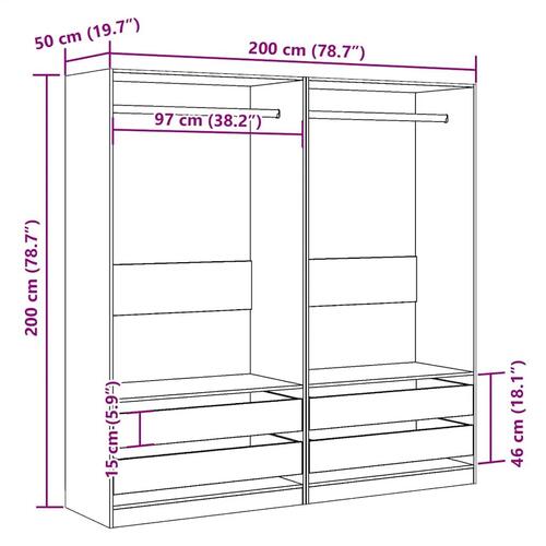 Klædeskab 100x50x200 cm konstrueret træ gammelt trælook