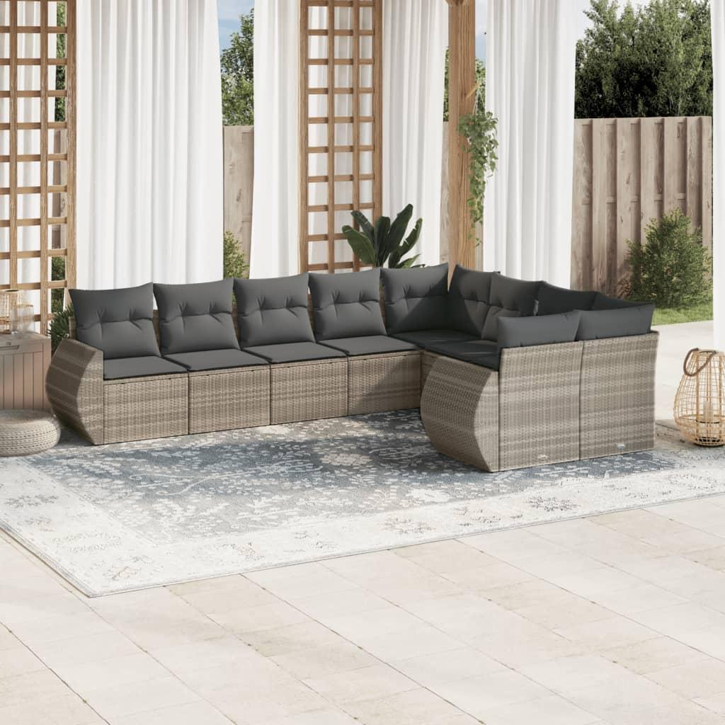 Sofasæt til haven 9 dele med hynder polyrattan lysegrå billede