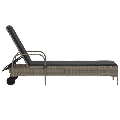 Liggestol med hjul og hynde polyrattan grå
