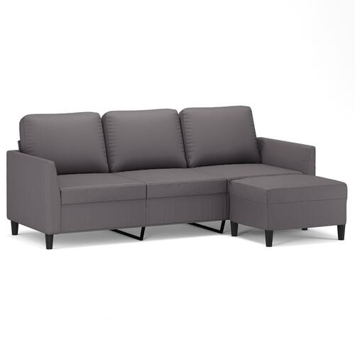 3-personers sofa med fodskammel 180 cm kunstlæder grå
