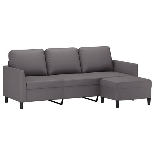 3-personers sofa med fodskammel 180 cm kunstlæder grå