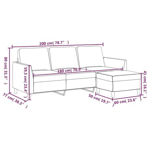 3-personers sofa med fodskammel 180 cm kunstlæder grå