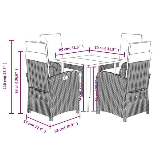 Spisebordssæt til haven 5 dele med hynder polyrattan beige
