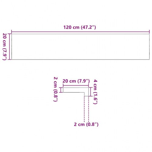 Vindueskarme 2 stk. i ubehandlet massivt egetræ - 120 x 20 x 2 cm