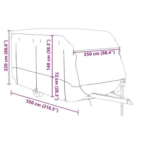 Overtræk til campingvogn 550x250x220 cm ikke-vævet stof grå