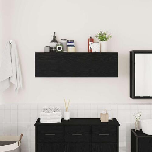 Væghængt badeværelsesskab 100x25x30 cm konstrueret træ sort