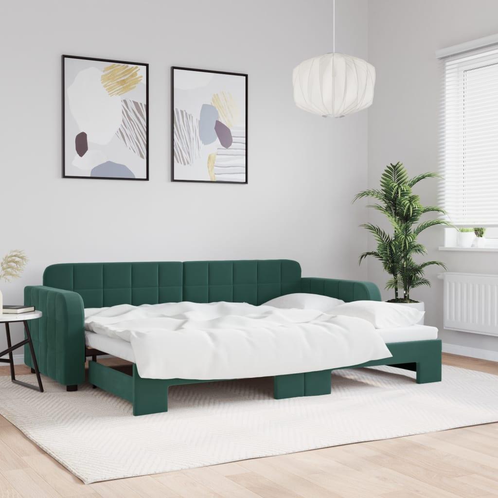 Daybed med udtræk 80x200 cm i velour - mørkegrøn
