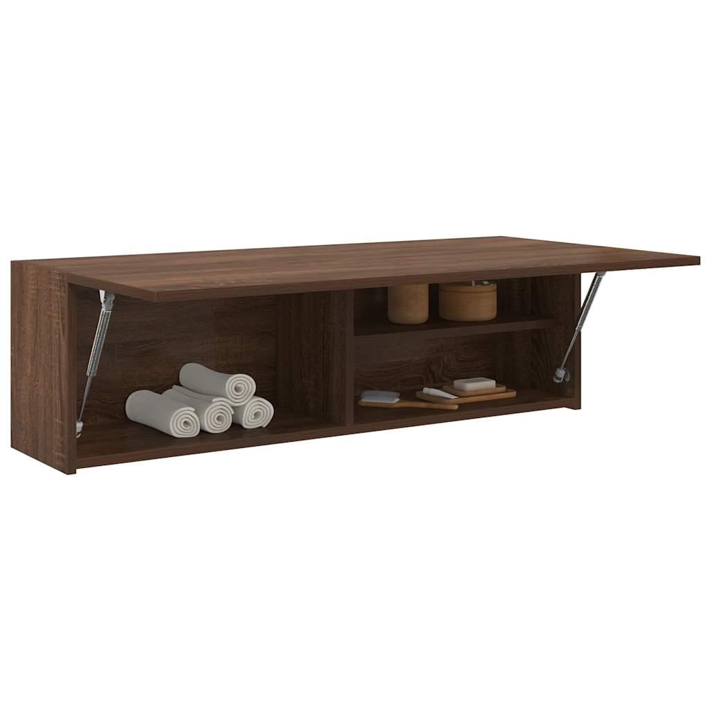 Væghængt badeværelsesskab 100x25x30 cm konstrueret træ brun eg
