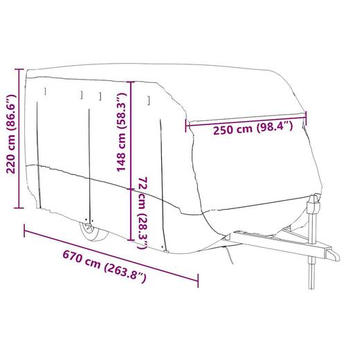 Overtræk til campingvogn 670x250x220 cm ikke-vævet stof grå
