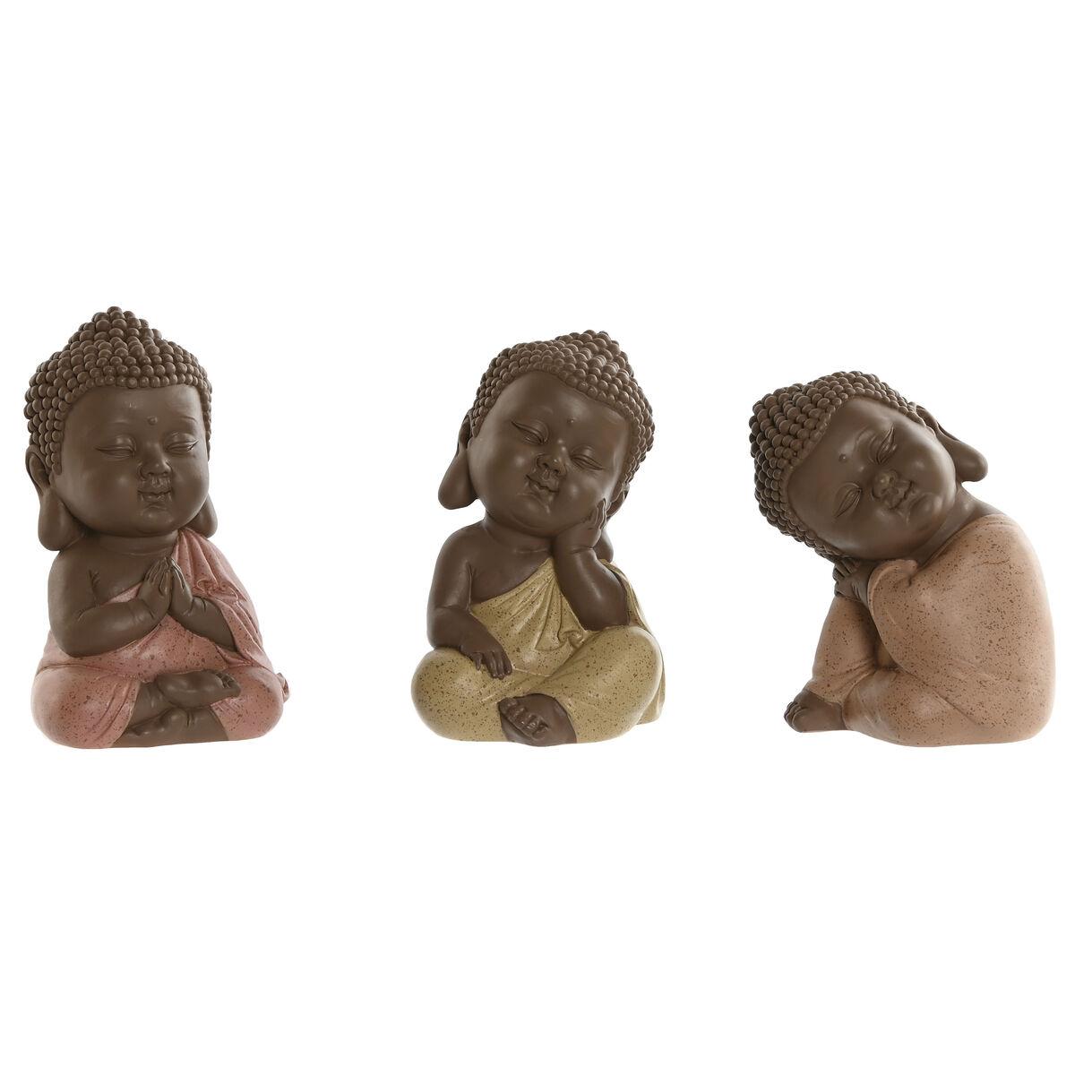 Dekorative Buddha-figurer i harpiks, Orange/Koral/Lime - sæt af 3 (8 × 8 × 12,5 cm)