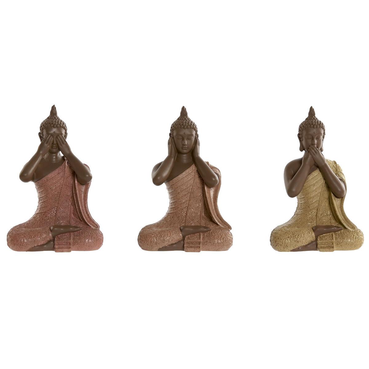 Dekorativ Buddha-figur, 3 stk - orange, koral, lime - harpiks, 9 × 6 × 13 cm
