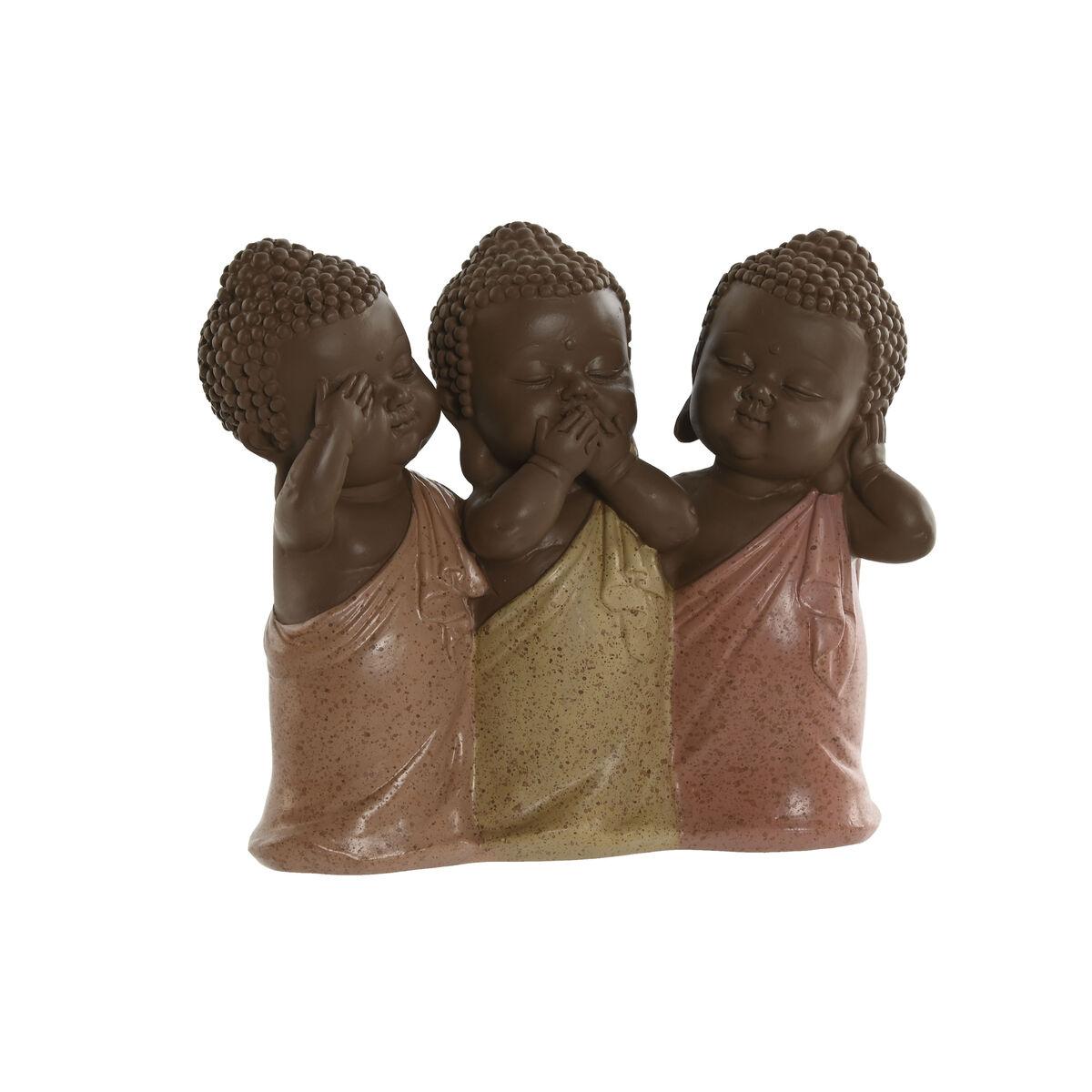 Dekorativ Buddha-figur - orange, koral og lime, harpiks, 15,5 × 6 × 13 cm billede