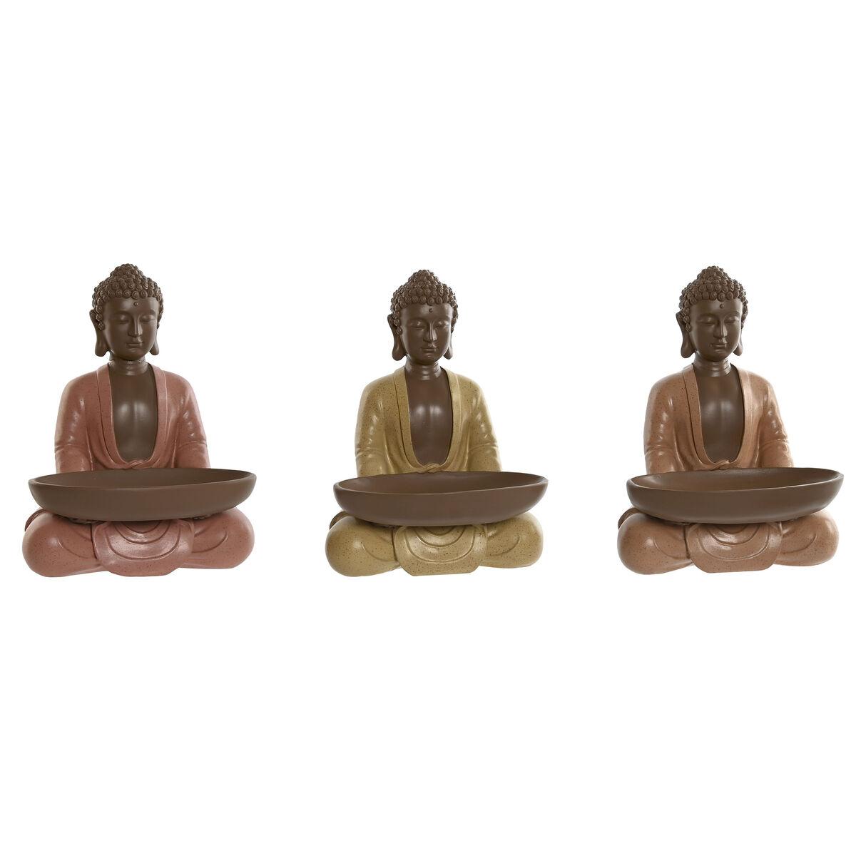 Dekorativ figur Home ESPRIT Orange Koral Lime Harpiks Buddha Orientalsk 19,5 x 16 x 25,5 cm (3 enheder)