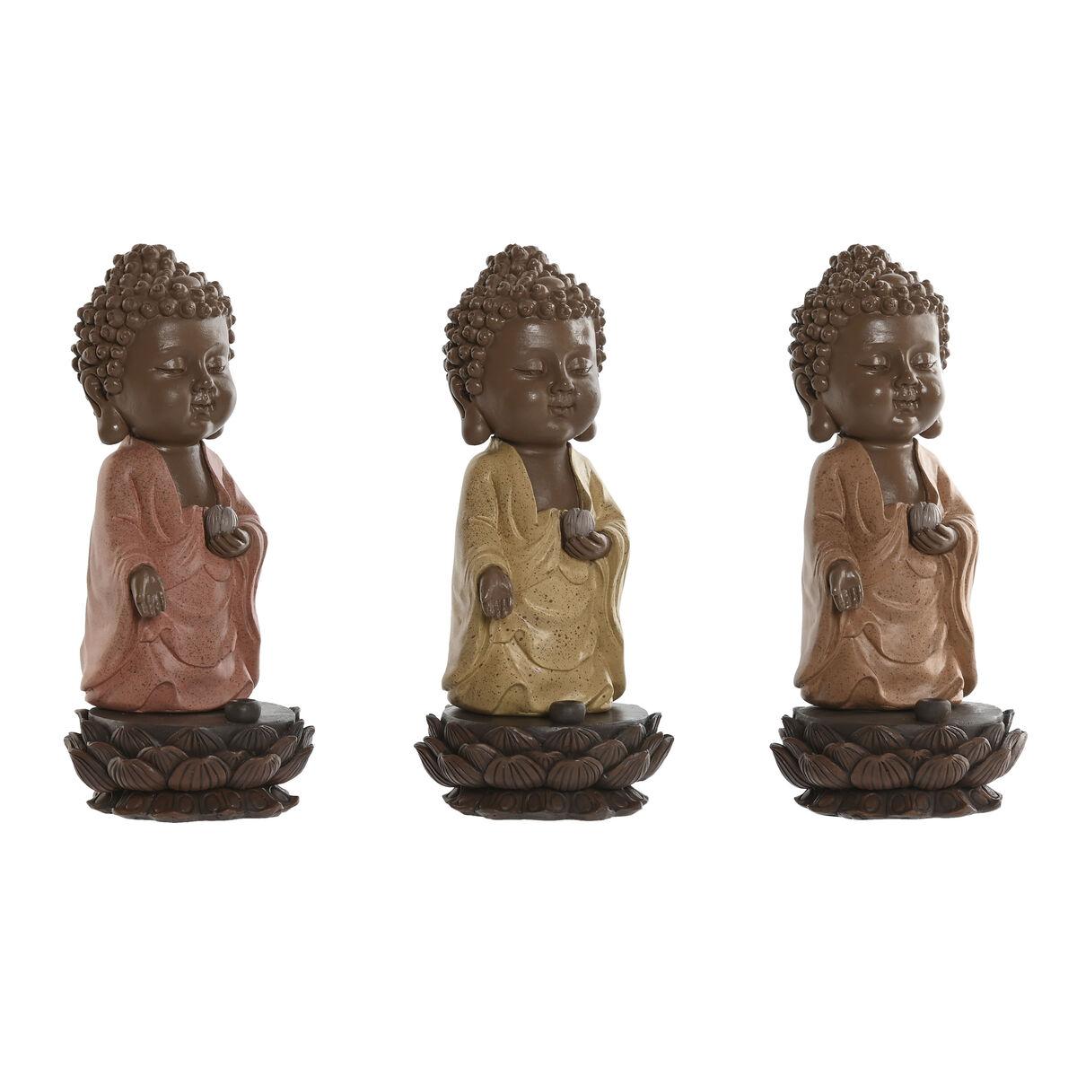 Dekorativ Buddha-figur, sæt af 3 - brun/orange/koral/lime, harpiks, 9 × 9 × 21 cm