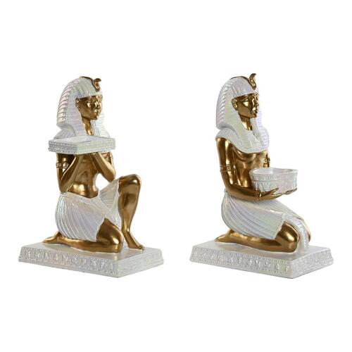 Dekorativ figur Home ESPRIT Hvid Gylden Harpiks Orientalsk Egyptisk mand 12,5 x 17 x 25 cm (2 enheder)